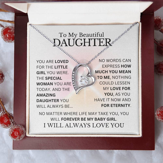 To My Daughter - Loved for Eternity - Heart Necklace