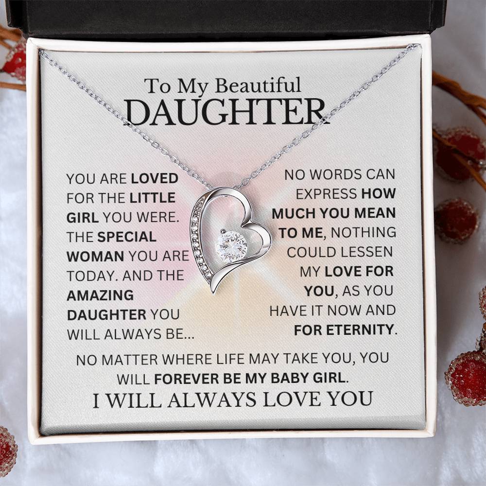 To My Daughter - Loved for Eternity - Heart Necklace