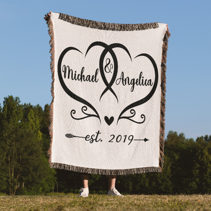 Personalized Couple Names Est Anniversary Woven Throw Blanket