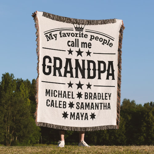 Grandpa Custom Woven Throw Blanket With Grandkid Names
