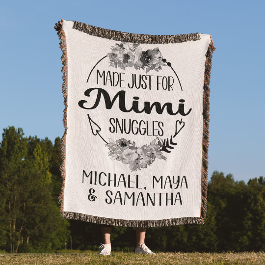 Mimi Personalized Woven Throw Blanket With Grandkid Names