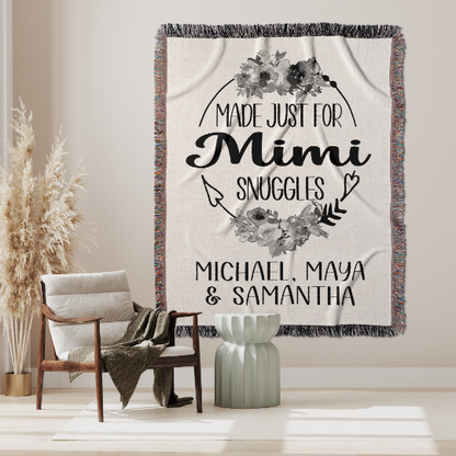 Mimi Personalized Woven Throw Blanket With Grandkid Names