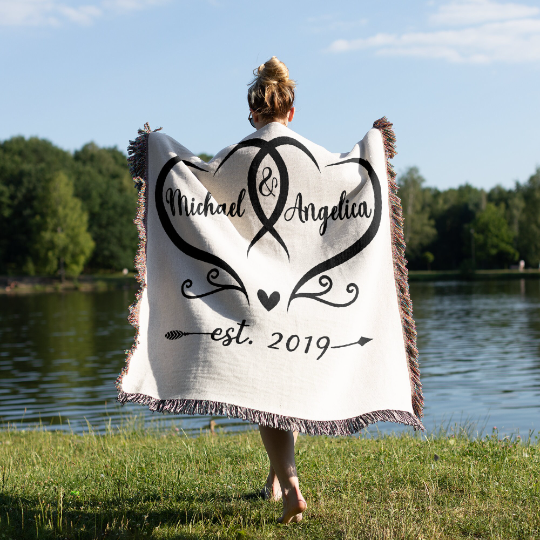 Personalized Couple Names Est Anniversary Woven Throw Blanket