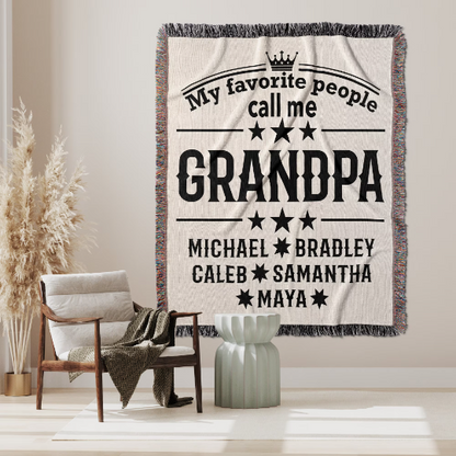 Grandpa Custom Woven Throw Blanket With Grandkid Names