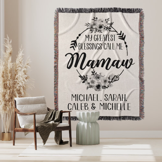 Mamaw Gift Personalized Woven Throw Blanket