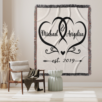 Personalized Couple Names Est Anniversary Woven Throw Blanket