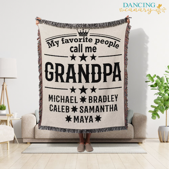 Grandpa Custom Woven Throw Blanket With Grandkid Names