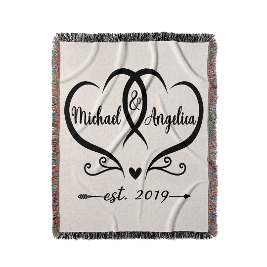 Personalized Couple Names Est Anniversary Woven Throw Blanket