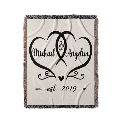 Personalized Couple Names Est Anniversary Woven Throw Blanket