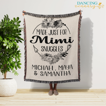 Mimi Personalized Woven Throw Blanket With Grandkid Names