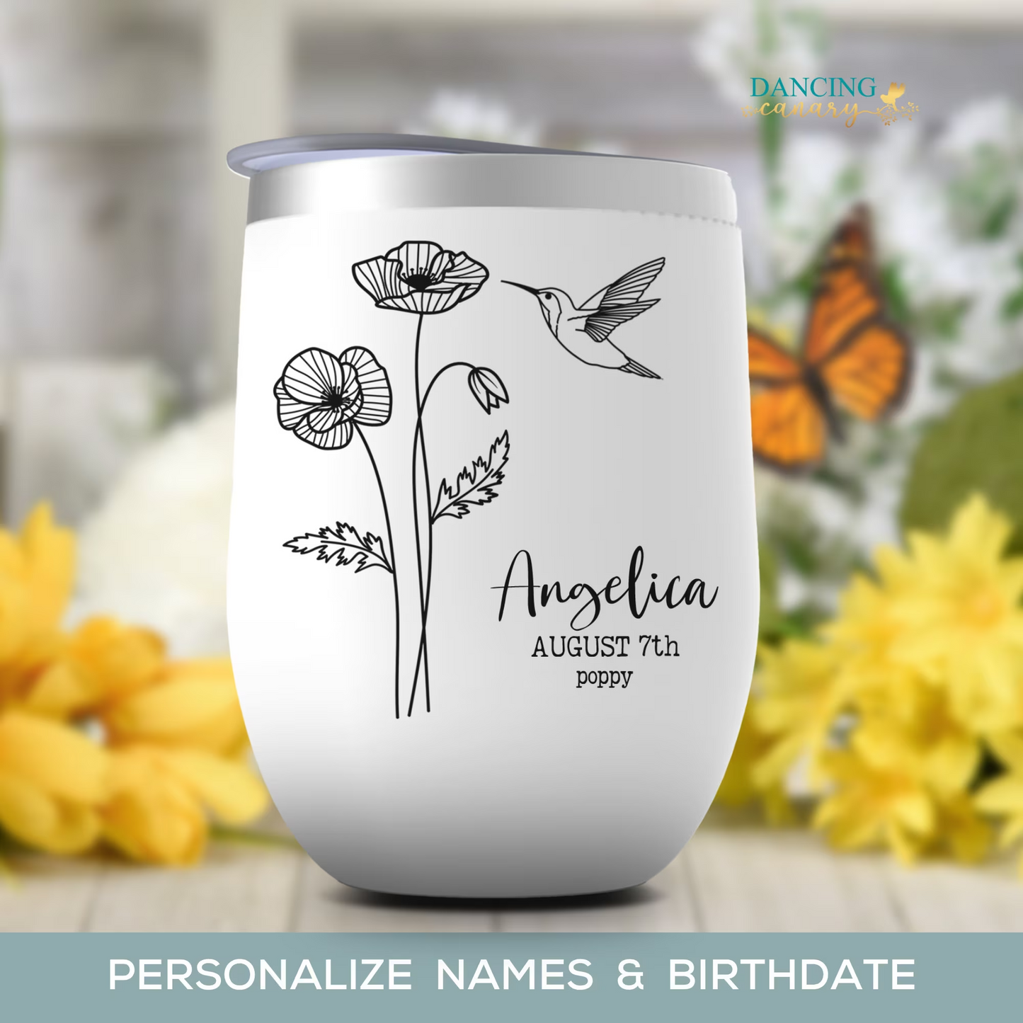 Birth Month Flower Wine Tumbler Birthday Gift for Women Personalized Birth Floral Cup