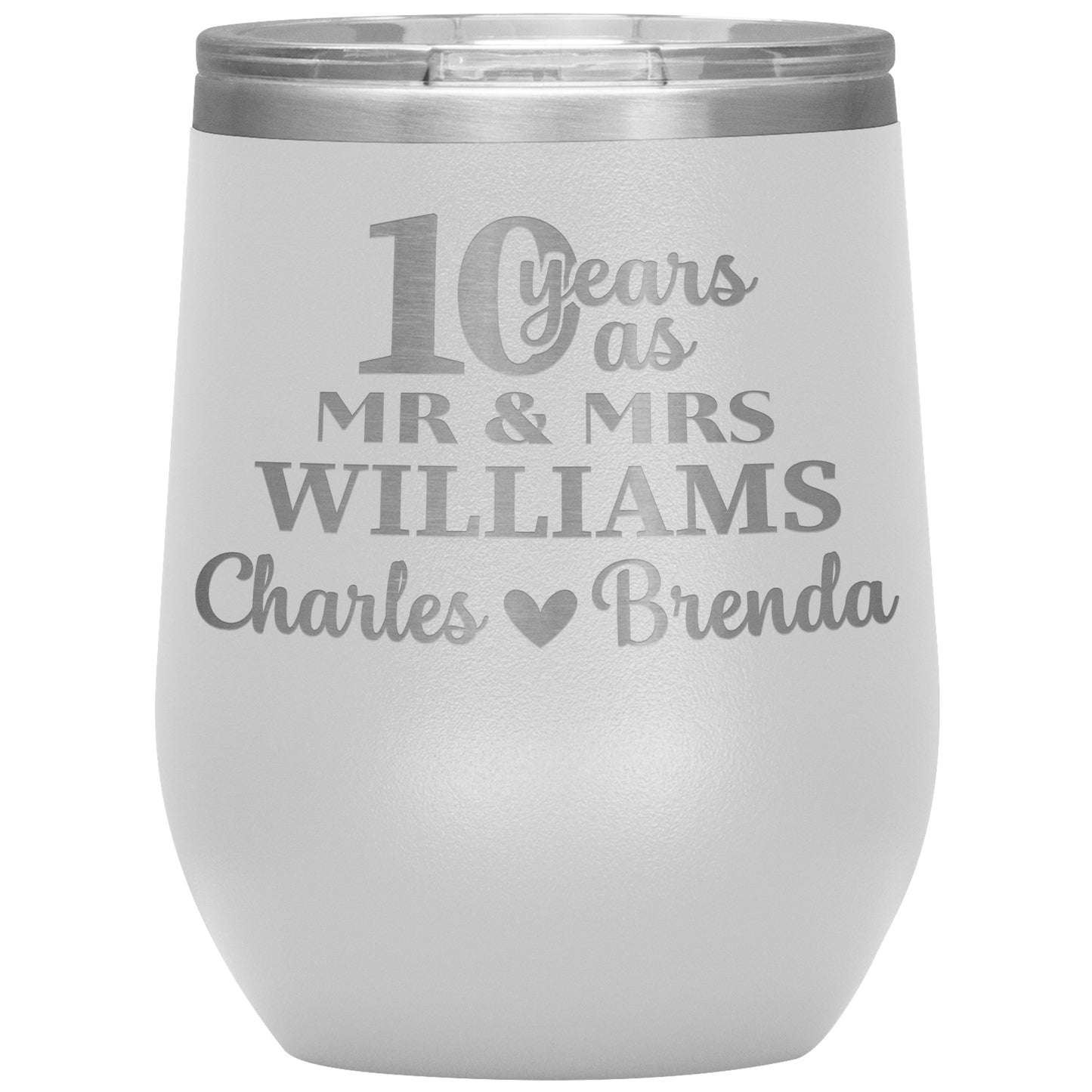 10th Anniversary, 10 Years as Mr. & Mrs. Couple Tumbler