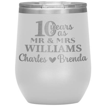 10th Anniversary, 10 Years as Mr. & Mrs. Couple Tumbler