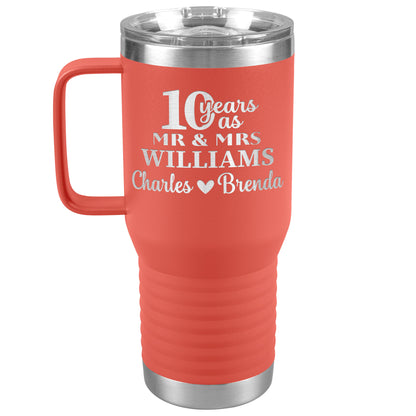 10th Anniversary, 10 Years as Mr. & Mrs. Couple Tumbler