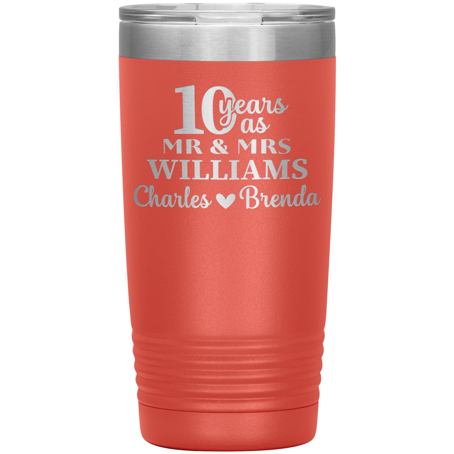 10th Anniversary, 10 Years as Mr. & Mrs. Couple Tumbler