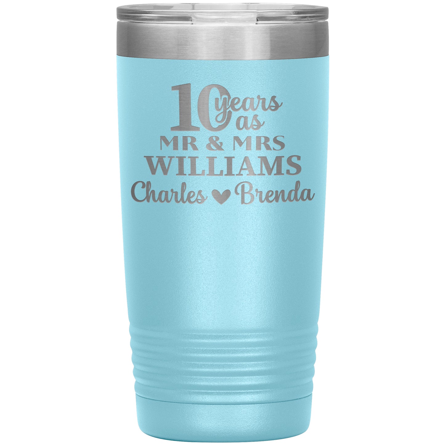 10th Anniversary, 10 Years as Mr. & Mrs. Couple Tumbler