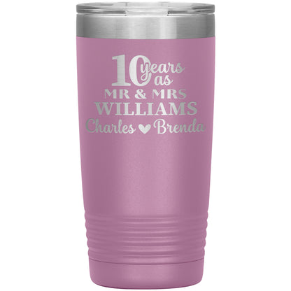 10th Anniversary, 10 Years as Mr. & Mrs. Couple Tumbler