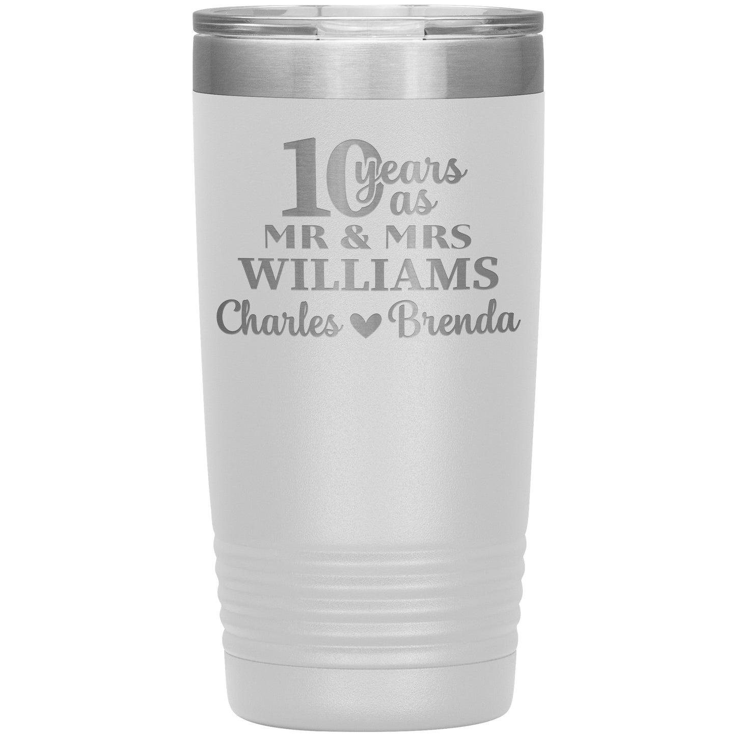 10th Anniversary, 10 Years as Mr. & Mrs. Couple Tumbler