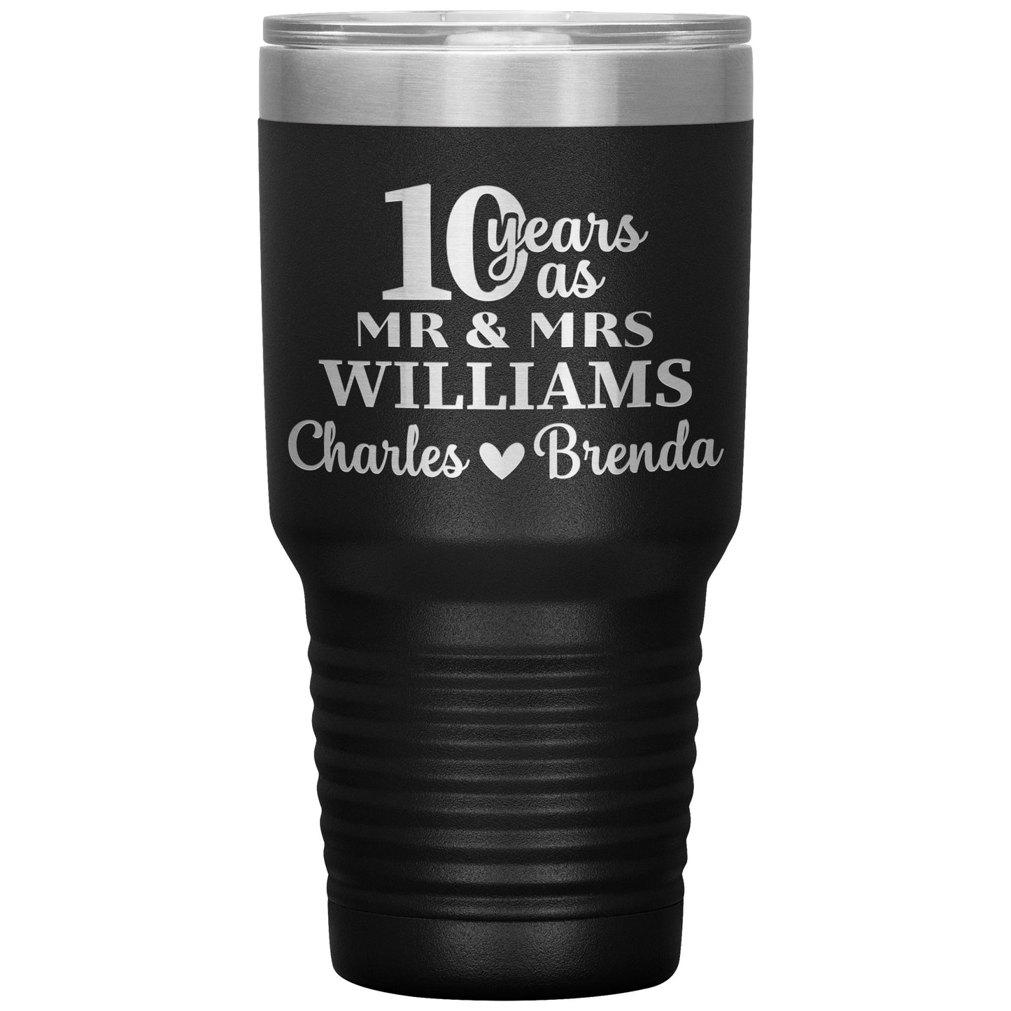 10th Anniversary, 10 Years as Mr. & Mrs. Couple Tumbler