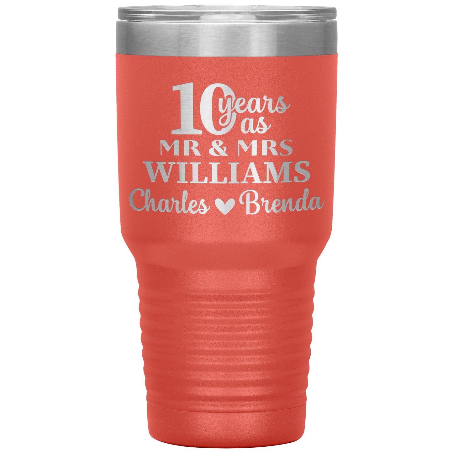 10th Anniversary, 10 Years as Mr. & Mrs. Couple Tumbler