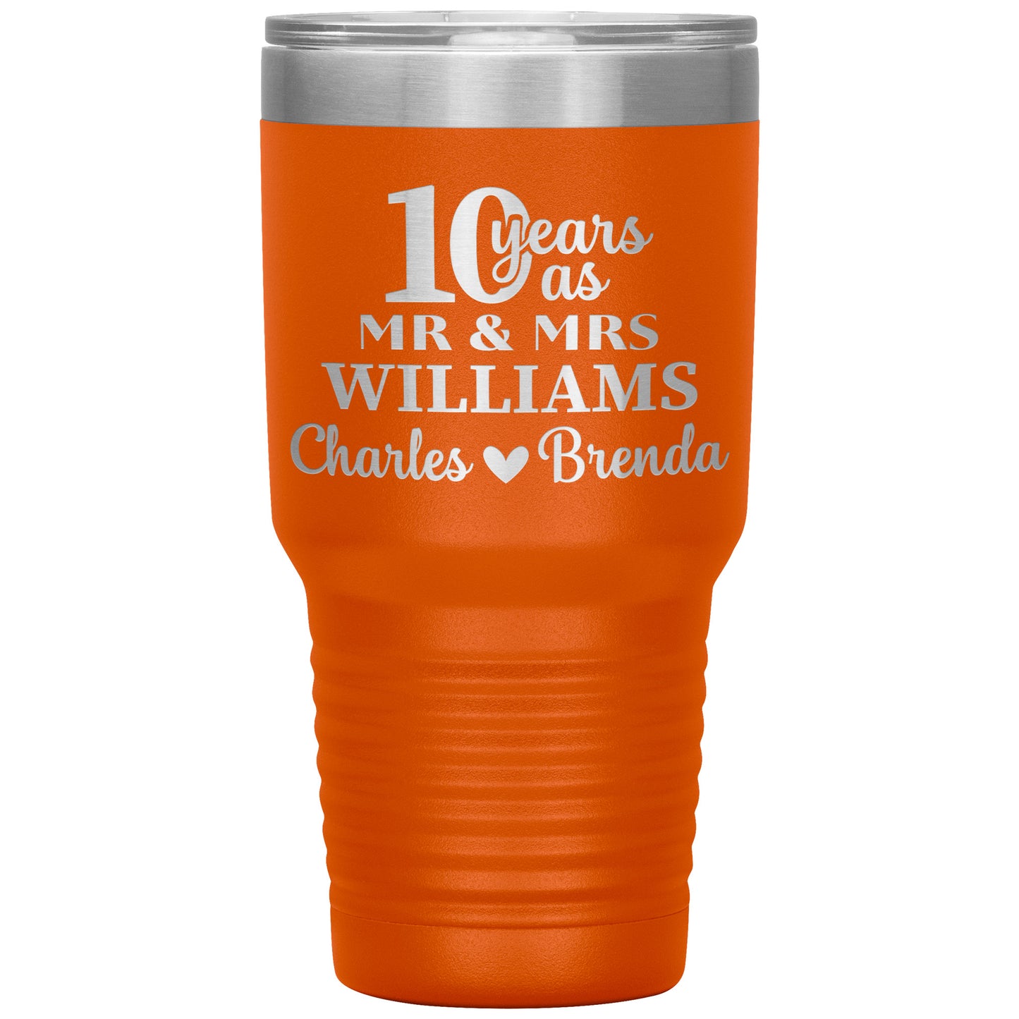 10th Anniversary, 10 Years as Mr. & Mrs. Couple Tumbler