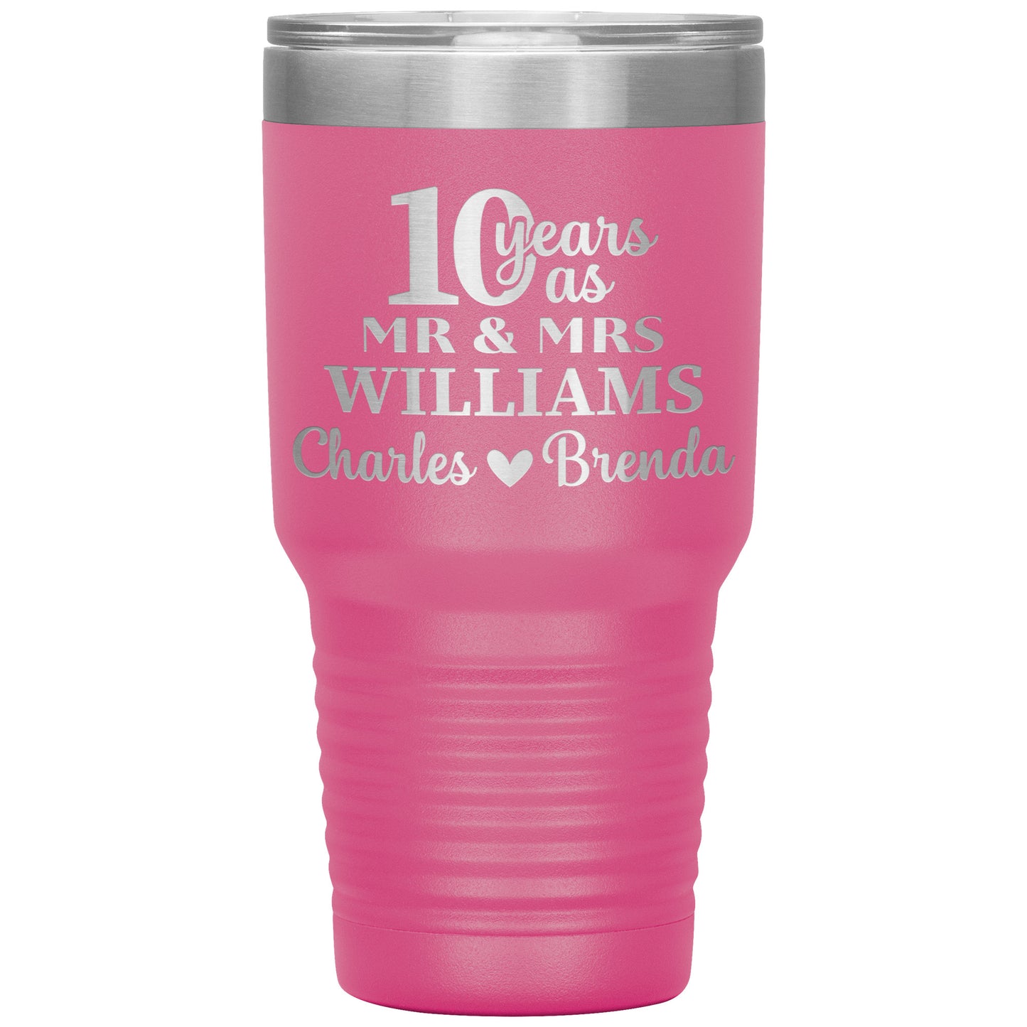 10th Anniversary, 10 Years as Mr. & Mrs. Couple Tumbler