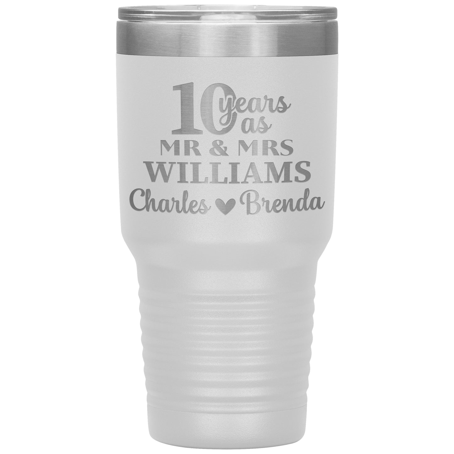 10th Anniversary, 10 Years as Mr. & Mrs. Couple Tumbler