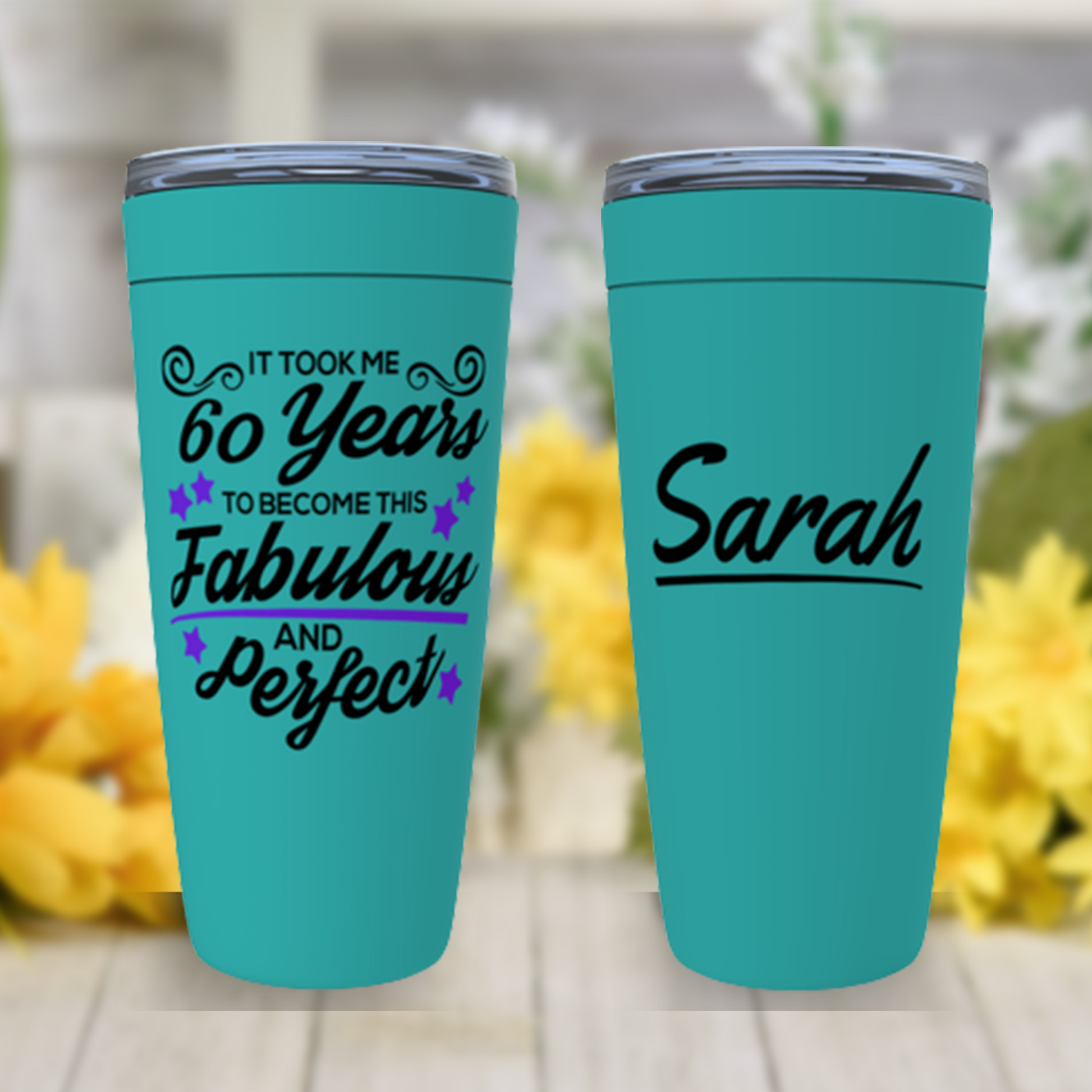 60th Birthday Gifts for Women Personalized, Gift for 60 Year Old Woman, 60 and Fabulous Tumbler, Funny Birthday Cup for Mom, Sister, Friend