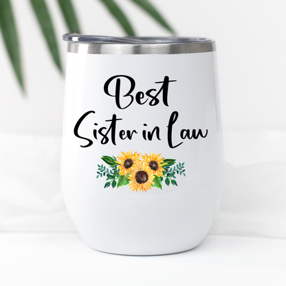 Best Sister-in-Law Wine Tumbler, Personalized Sister in Law Birthday, Christmas Gift, Sister Floral Cup, Sis in Law Wedding Gift from Bride