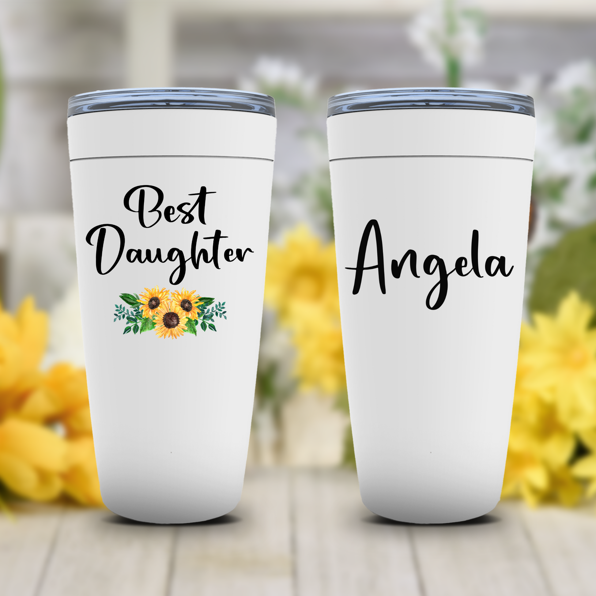 Best Daughter Tumbler, Daughter Gift from Mom or Dad, Custom Name Sunflower Cup, Christmas, Birthday Present for Her, Mother Daughter Gift