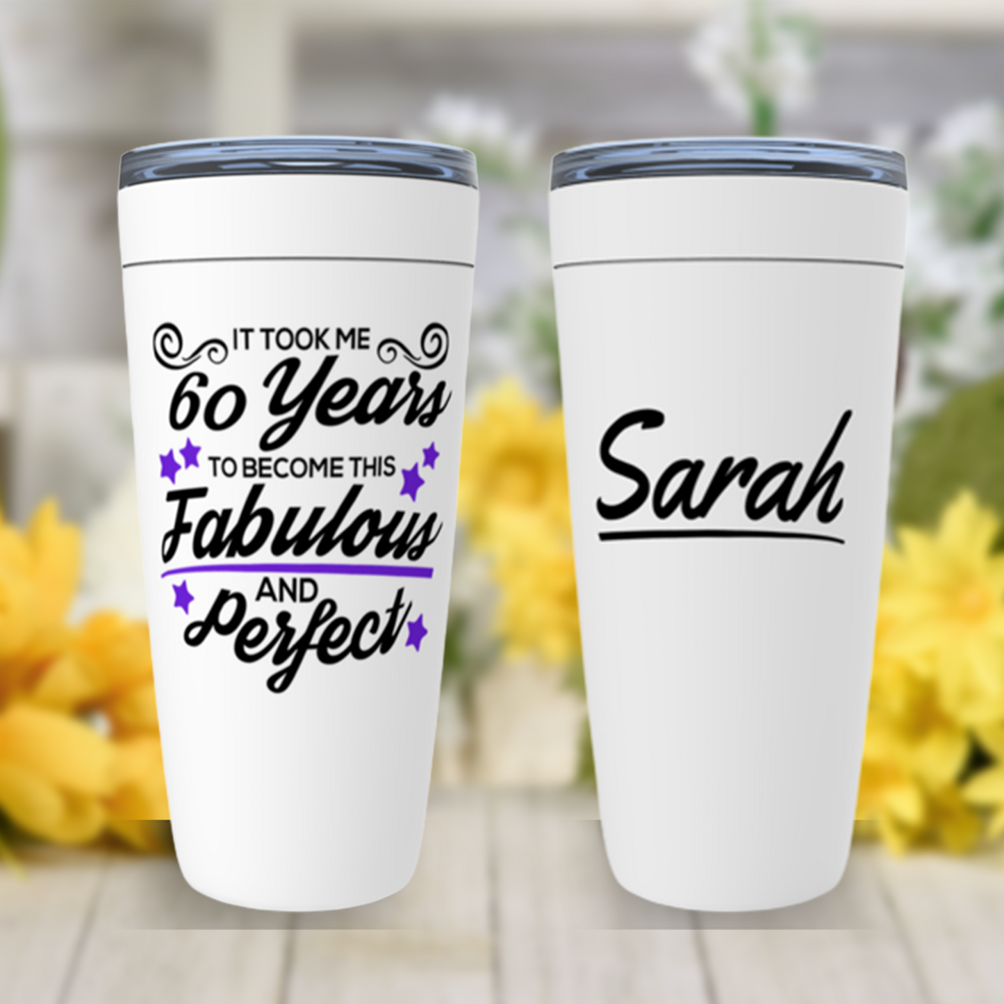 60th Birthday Gifts for Women Personalized, Gift for 60 Year Old Woman, 60 and Fabulous Tumbler, Funny Birthday Cup for Mom, Sister, Friend