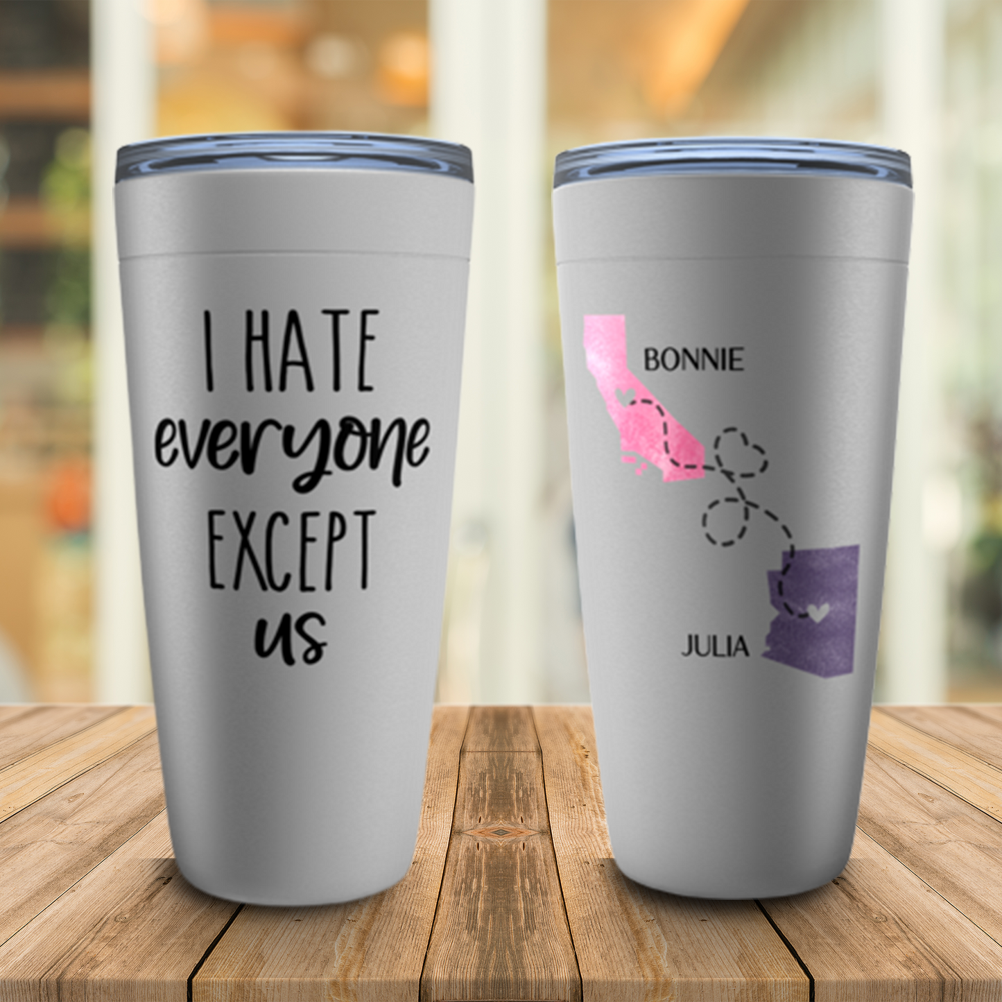 Personalized Long Distance Friendship Gift, I Hate Everyone Except Us Tumbler, Best Friend, Sister State to State Mug, Valentine's Day Gift