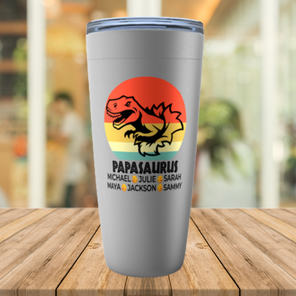 Papasaurus Tumbler, Personalized Grandpa or Dad Gift from Grandkids, Funny T-rex Mug, Grandfather Christmas, Birthday Gift Father in Law Cup