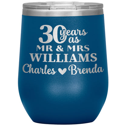 30th Anniversary Gift, 30 Years as Mr. & Mrs. Couple Tumbler