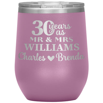 30th Anniversary Gift, 30 Years as Mr. & Mrs. Couple Tumbler