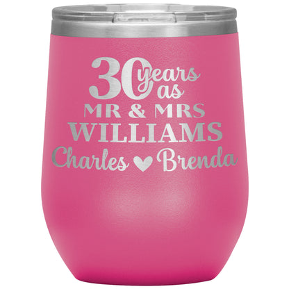 30th Anniversary Gift, 30 Years as Mr. & Mrs. Couple Tumbler