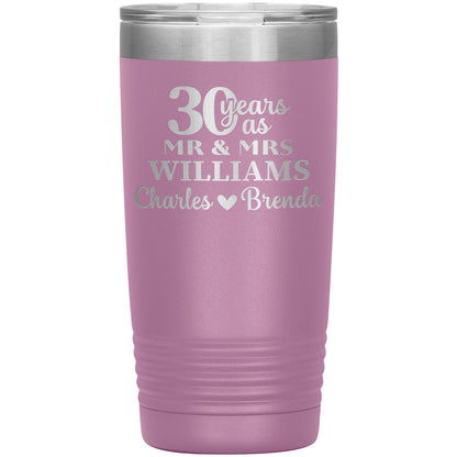 30th Anniversary Gift, 30 Years as Mr. & Mrs. Couple Tumbler