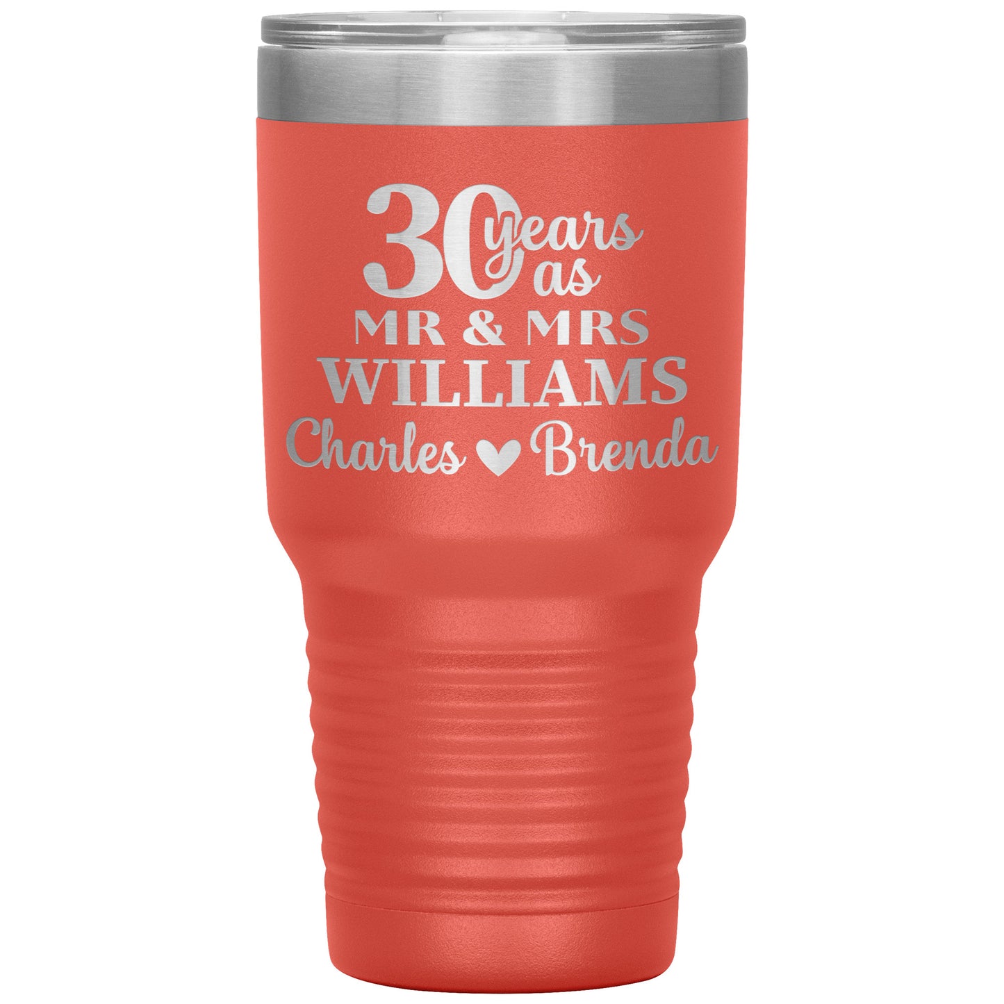 30th Anniversary Gift, 30 Years as Mr. & Mrs. Couple Tumbler