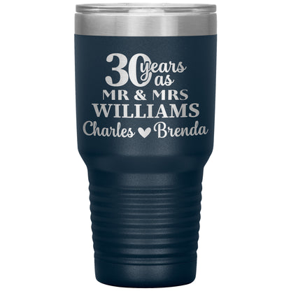 30th Anniversary Gift, 30 Years as Mr. & Mrs. Couple Tumbler