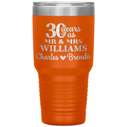 30th Anniversary Gift, 30 Years as Mr. & Mrs. Couple Tumbler