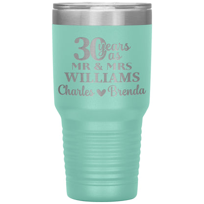 30th Anniversary Gift, 30 Years as Mr. & Mrs. Couple Tumbler