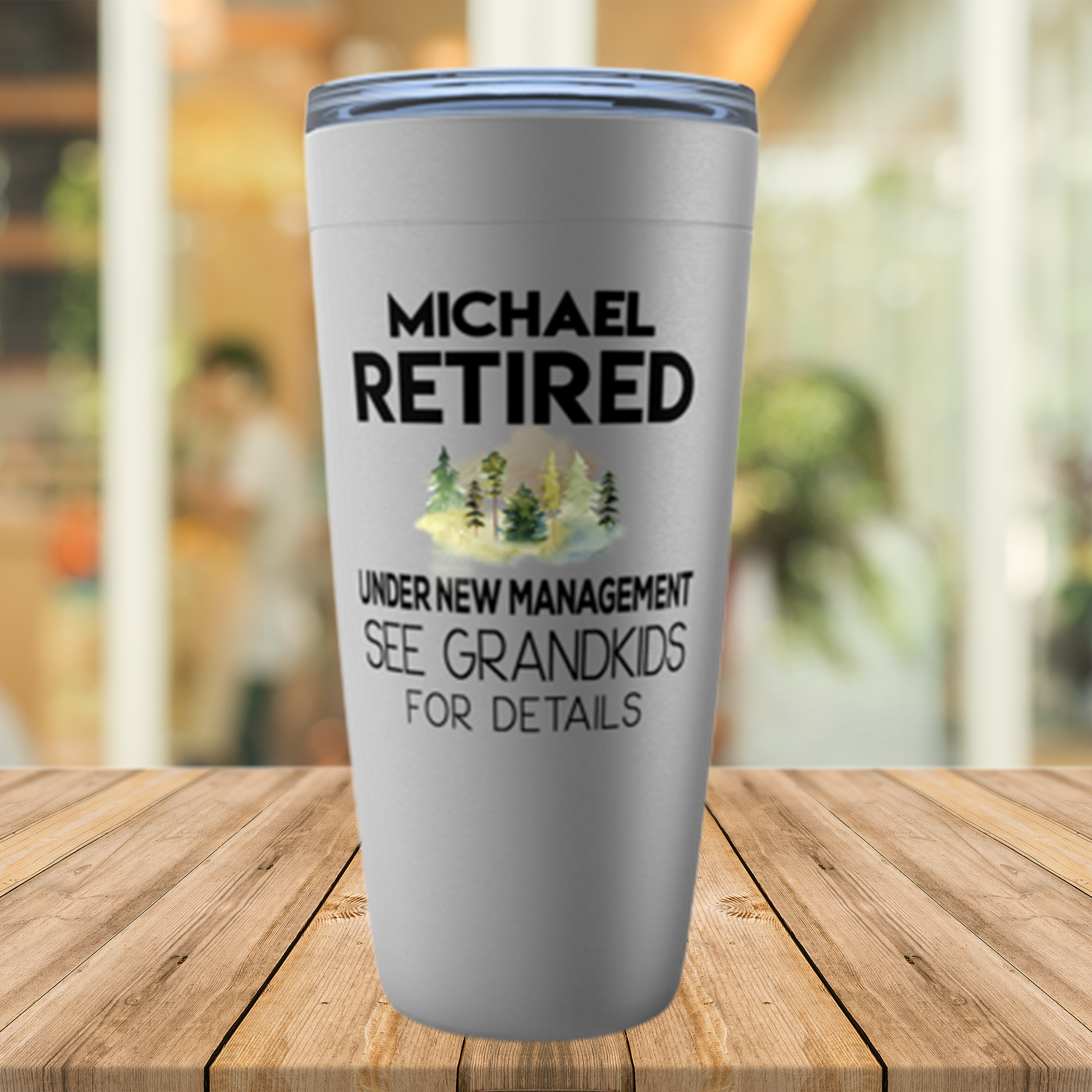 Retired Under New Management See Grandkids for Details Tumbler, Personalized Retirement Gift for Men, Dad, Husband, Boss Uncle Retiree Cup