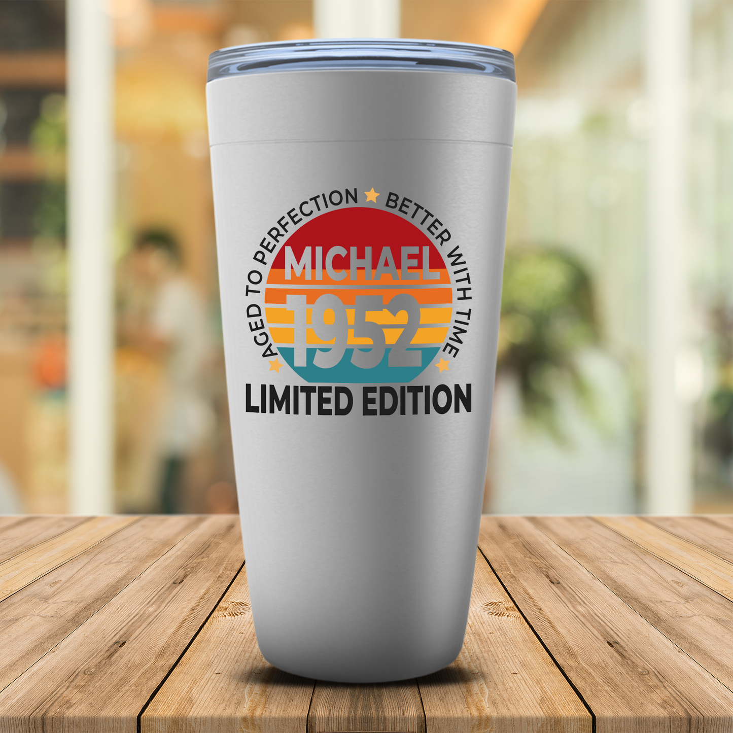 70th Birthday Gift For Men, Aged To Perfection 1952 Custom Name Tumbler, Dad, Brother, Grandpa Birthday Present Idea, Vintage Retro Cup