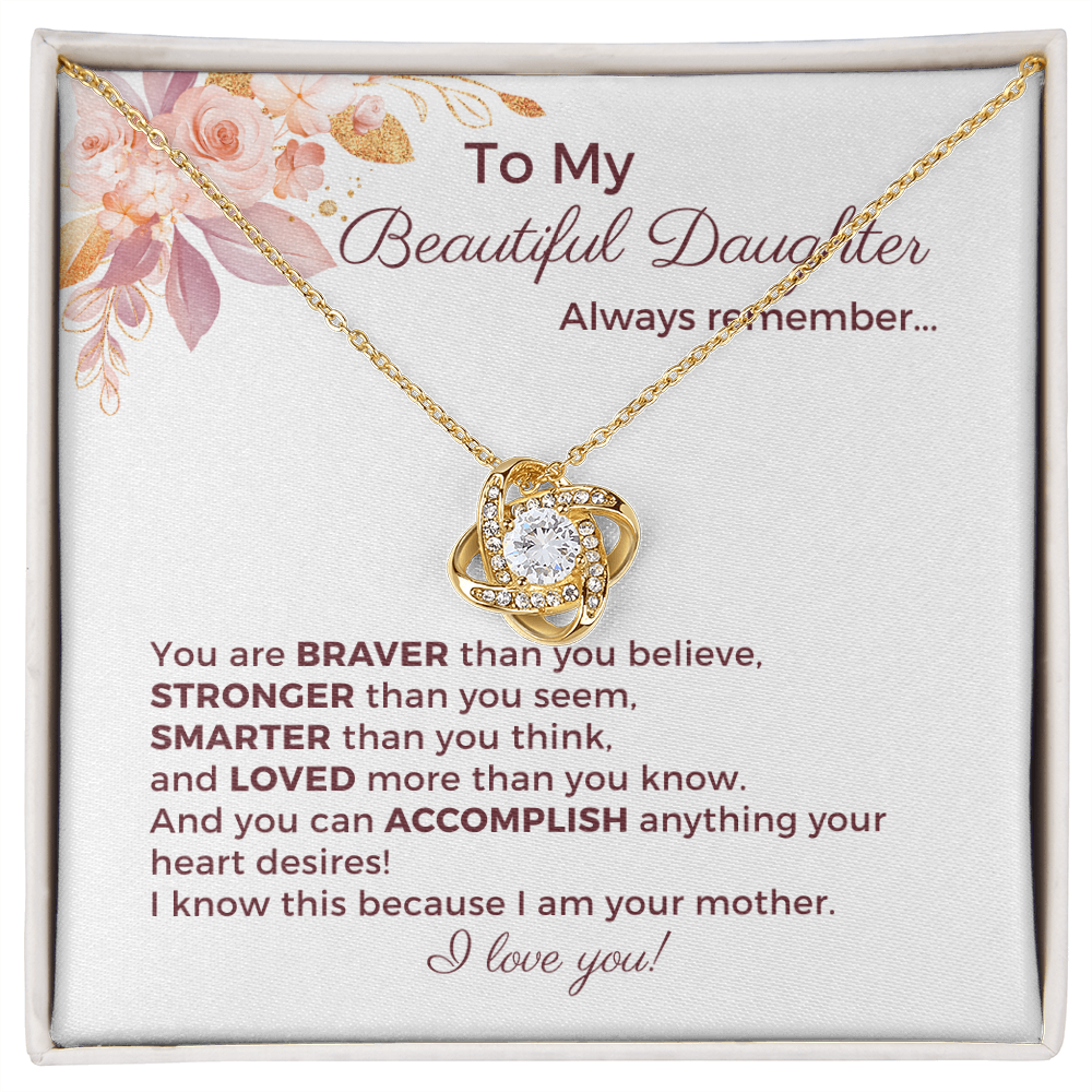 To My Beautiful Daughter Love Knot Necklace