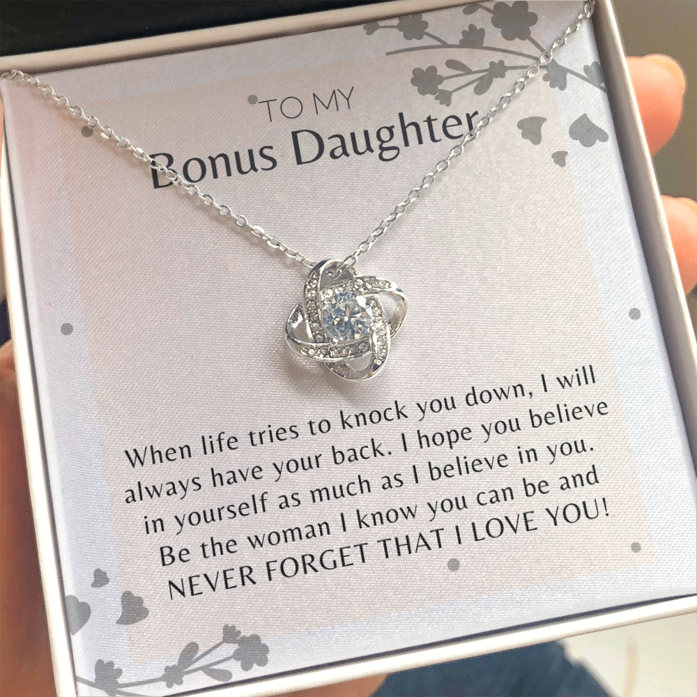 To My Bonus Daughter Never Forget that I Love You Love Knot Necklace