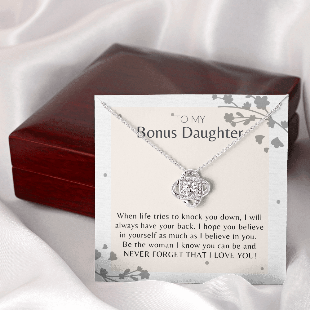 To My Bonus Daughter Never Forget that I Love You Love Knot Necklace