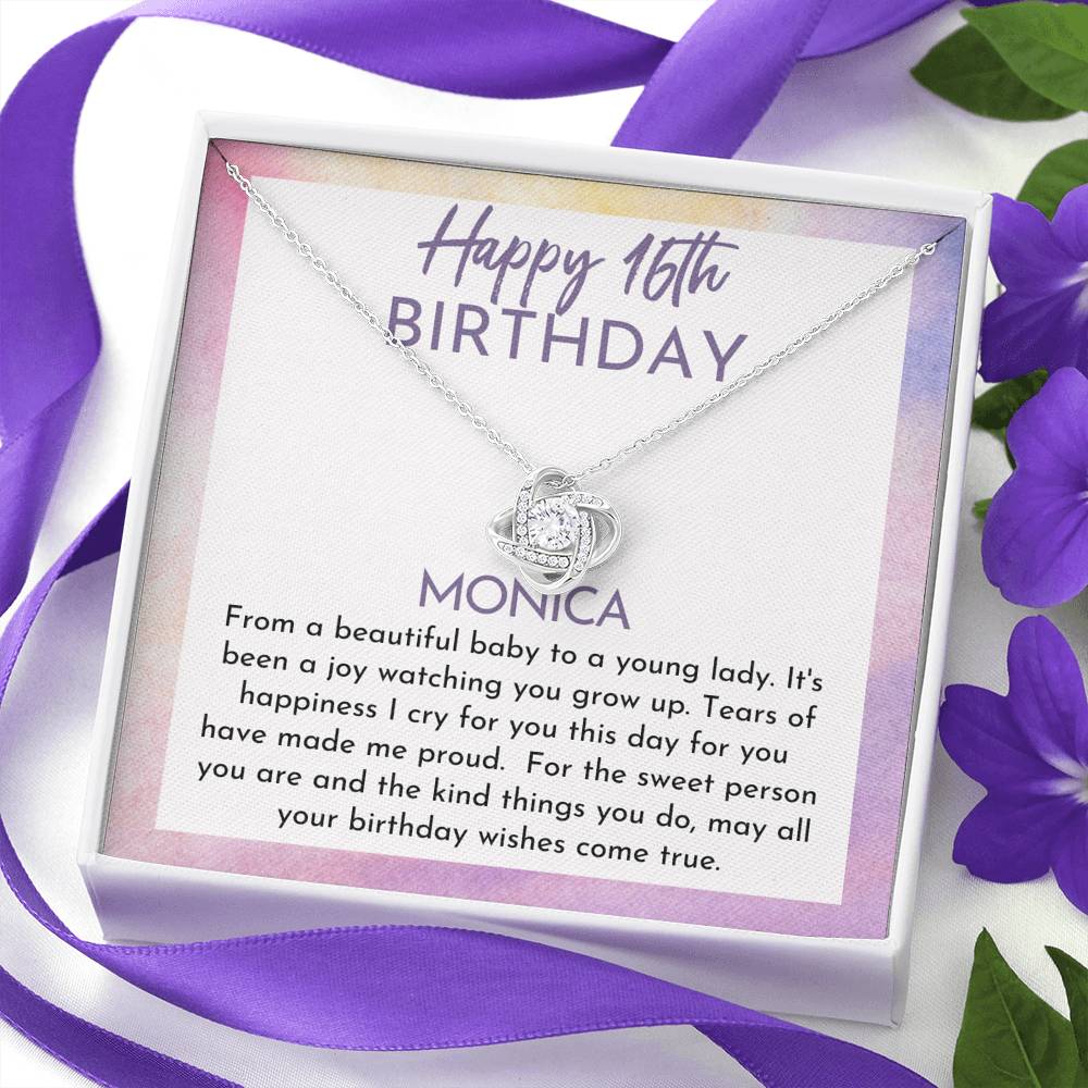 Happy 16th Sweet Girl Love Knot Necklace