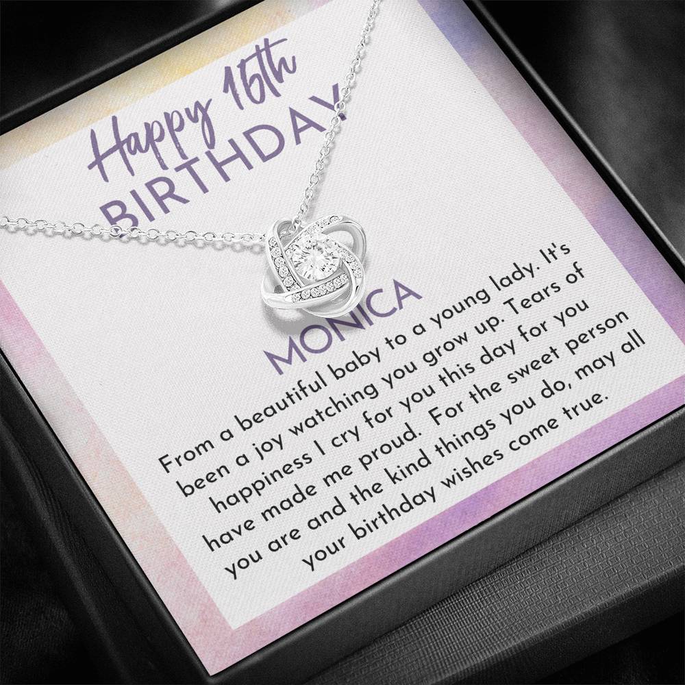 Happy 16th Sweet Girl Love Knot Necklace