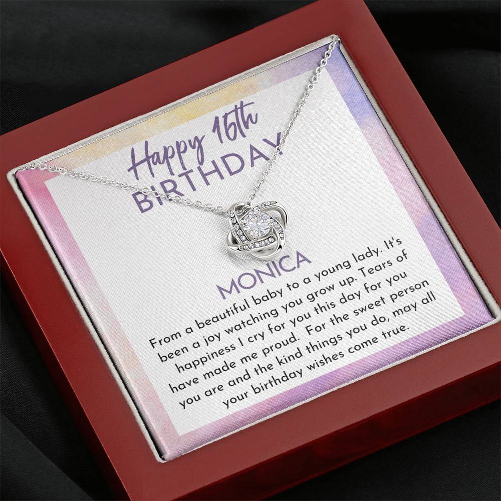 Happy 16th Sweet Girl Love Knot Necklace