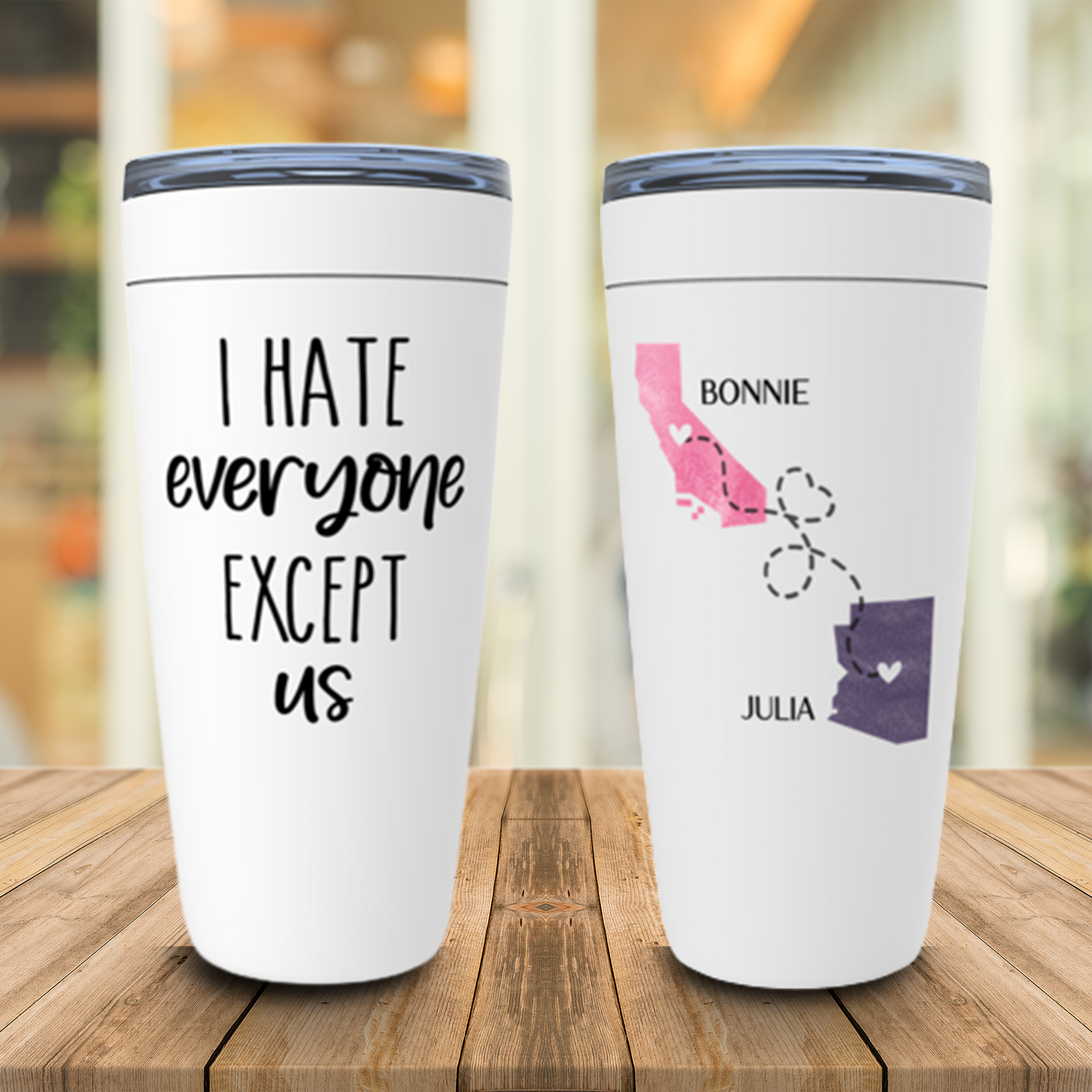 Personalized Long Distance Friendship Gift, I Hate Everyone Except Us Tumbler, Best Friend, Sister State to State Mug, Valentine's Day Gift